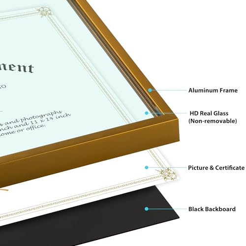 Golden State Art 8.5x11 Bronze Aluminum Certificate Frame Real Glass Front - color: Bronze(No Mat)