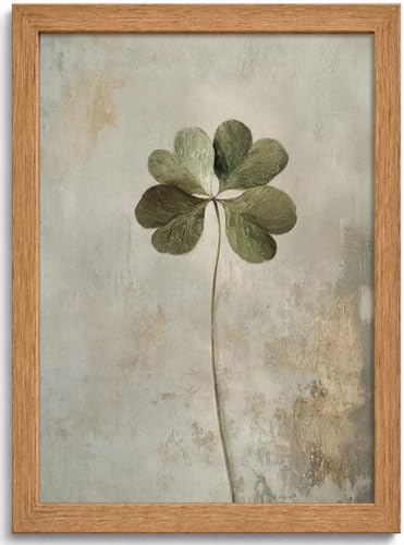 Framed Botanical Wall Art Four Leaf Clover Picture for Bathroom Wall Decor - color: Four-Leaf, size: 16"L x 12"W