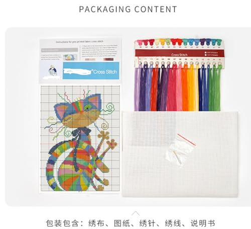 Rosyfoxes Cross Stitch Kits Stamped Full Range of Embroidery Starter Kits for Beginners DIY 14CT 2 Strands - Printed kit Wolf (Printed) 18.5×21.7 inches - color: Wolf(printed) 18.5×21.7 inches