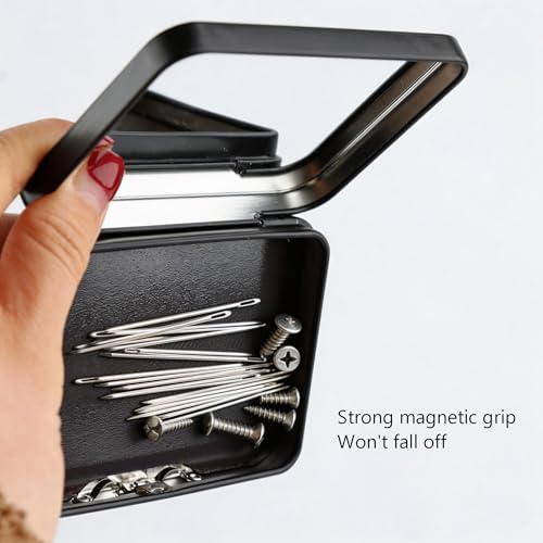 2Pcs Magnetic Needle Holder Case, Built-in Magnet Storage Box for Sewing Craft Knitting Embroidery Organizers, Secures Needles Pins Needlepoint Scissors Under 3.2inch/8.1cm(Black) - color: Black