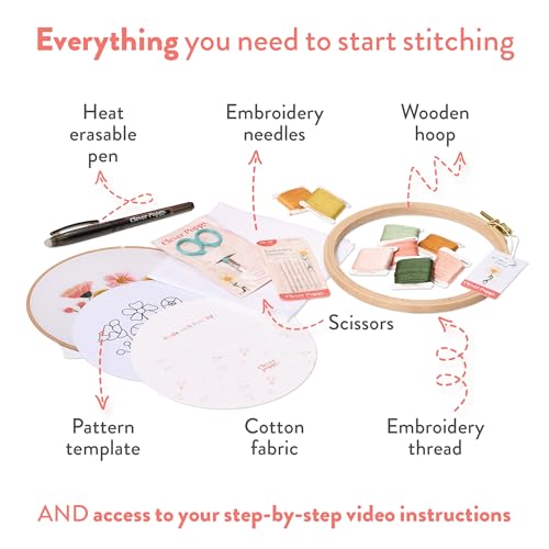 Clever Poppy Sunset Meadow Beginner Embroidery Kit – Easy Embroidery Kit for Beginners with Hoop, Thread & Patterns – Hand Embroidery Kit for Adults and Teens – Complete Embroidery Starter Kit
