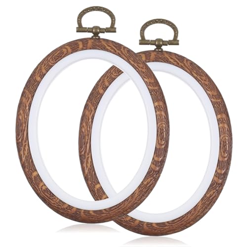 2Pcs Oval Fancy Embroidery Hoop, 3"x3.75" Decorative Cross Stitch Hoops, Imitated Wood Resin Embroidery Frame Hoop for DIY Decoration and Art Craft Sewing