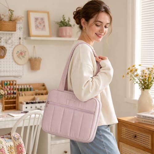 AMOIGEE Sewing Bag Organizer with 17 Clear Pockets and Tool Holders - color: Blush Pink