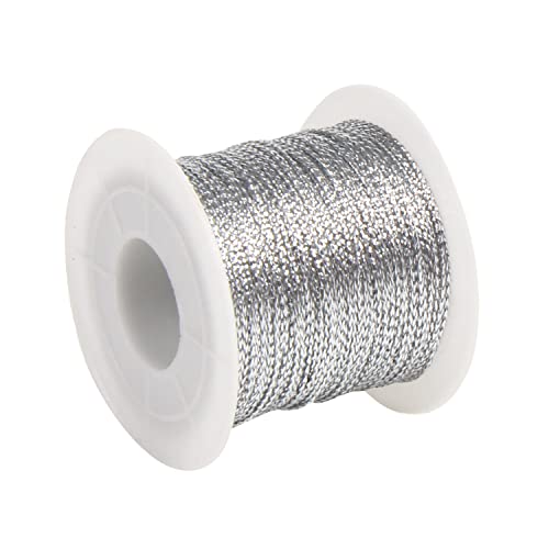 FOIMAS Silver Metallic Cord,Tinsel String Thread for Craft Jewelry Making Braids Gift Wrapping Hanging Ornament,109 Yards - style: Silver