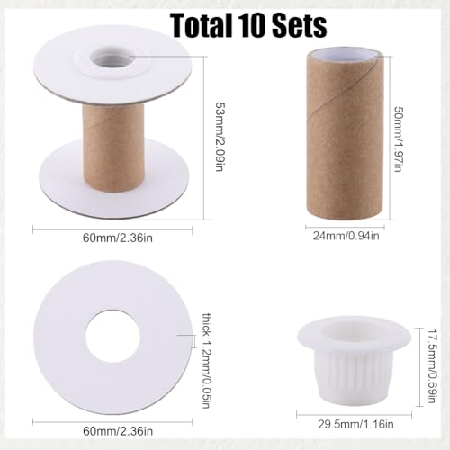 SUNNYCLUE 10 Sets Paper Sewing Spools Paper Ribbon Spool Bulk Unfinished White Empty Wire Weaving Textile Rope Roll Crochet Cords Lace Line Strings Organizer Thread Bobbin for Embroidery Art DIY Craft