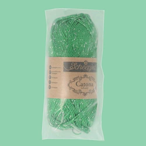 Scheepjes Catona Shine 50g Cotton Metallic Yarn, Emerald & Silver 515-S - color: 515-S Emerald - Silver