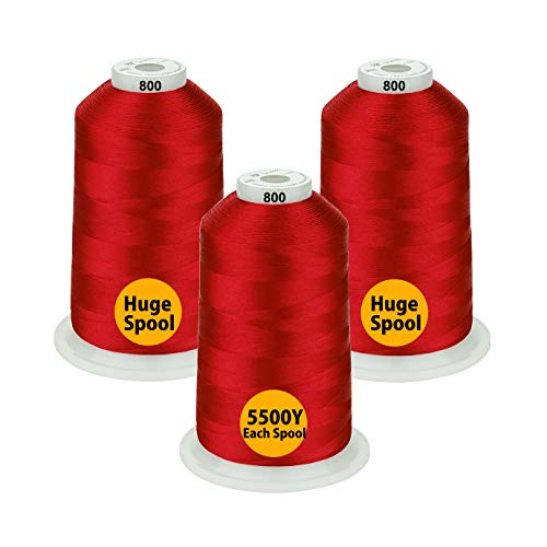 Simthread - 33 Selections - Various Assorted Color Packs of Polyester Embroidery Machine Thread Huge Spool 5500Y for All Purpose Sewing Embroidery Machines - #800 Red - color: 3 Red