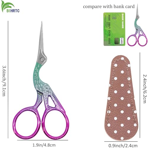 BIHRTC 3.6" Precision Crane Scissors,Stainless Steel with Leather Cover - color: Green Pink, size: 3.6inch