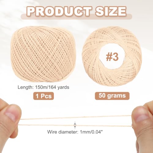 MECCANIXITY Crochet Thread Pearl Cotton Size 3 Beige Pearl 164 Yards for Crocheting Tatting Knitting Embroidery Sewing - color: Beige