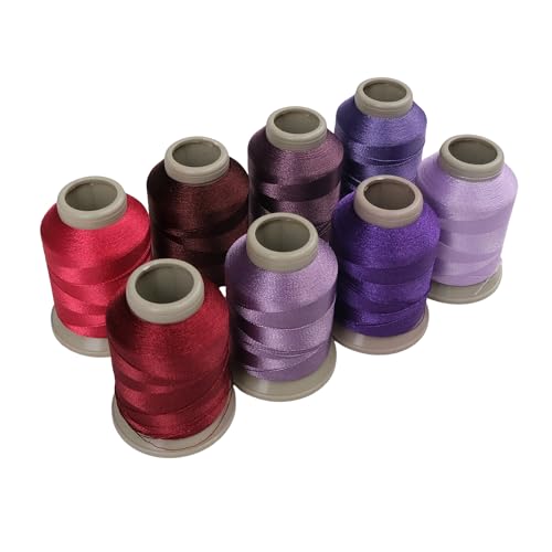Mixed Colored Embroidery Threads 8 Pack | 8070 | 9280 | 8126 | 1241 | 9083 | 9971 | 9081 | 392 | 15g Polyester Embroidery Machine Thread (8, Purple) - color: Purple