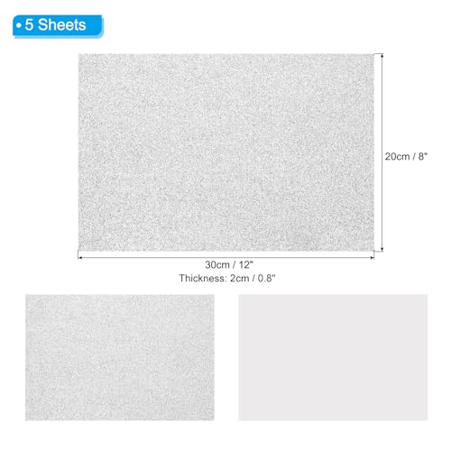 PATIKIL Silver Shiny EVA Glitter Foam Sheet 11.8 x 7.9 Inch 2mm Thick Sparkle EVA Glitter Felt for Crafts DIY Project, 5 Pcs - color: Silver