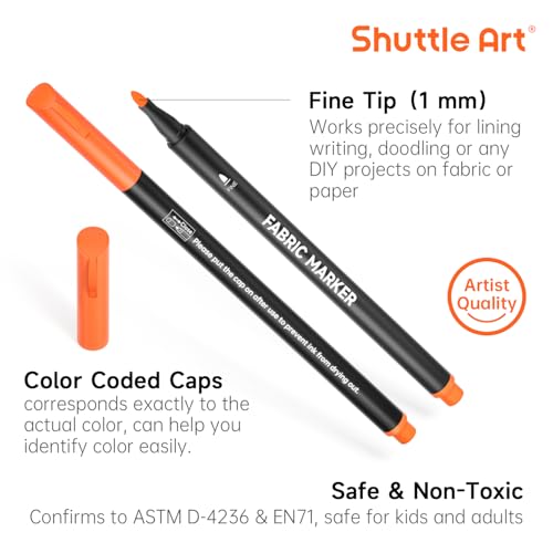Shuttle Art Fabric Markers, 36 Colors, Fine Tip, with 11 Stencils - color: 36 Colors