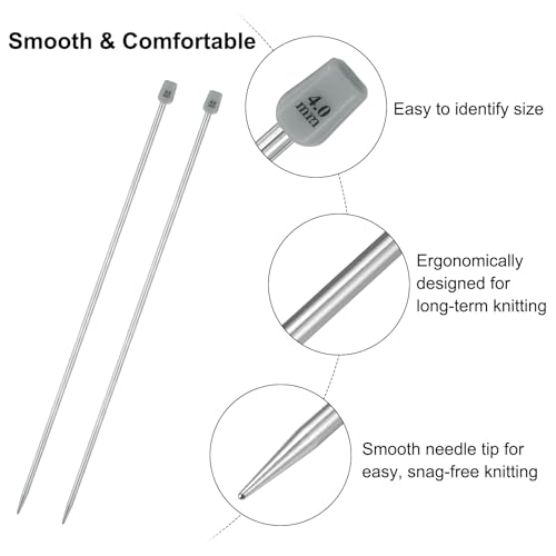 uxcell 2Pcs 4mm(G) Single Pointed Knitting Needles Stainless Steel 13.8 Inches Length Metal Weaving Tool for Handmade Projects DIY Knitting - size: 4mm, 13.8"
