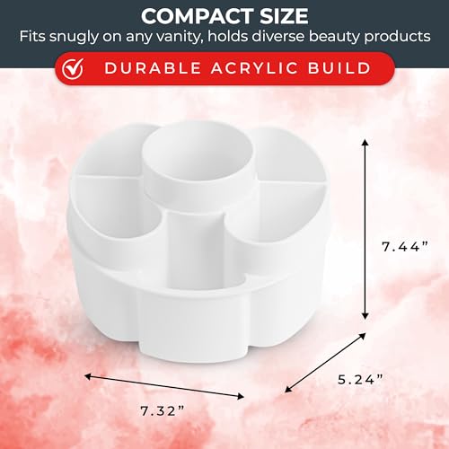 Masirs Small 360 Rotating Makeup Organizer, 5 Compartments, Round White - color: Round White