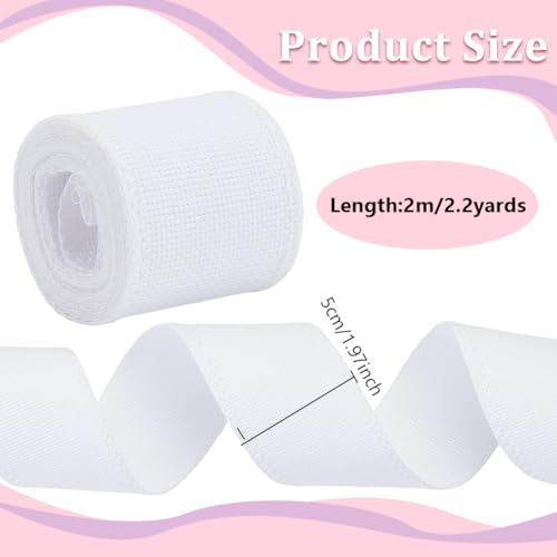 FREEBLOSS 2M 18CT Blank Cross Stitch Aida Fabric Cross Stitch Bookmarks Fabric Roll 5cm (2") Width Embroidery Cloth Embroidery Fabric for Bookmarks Making, White