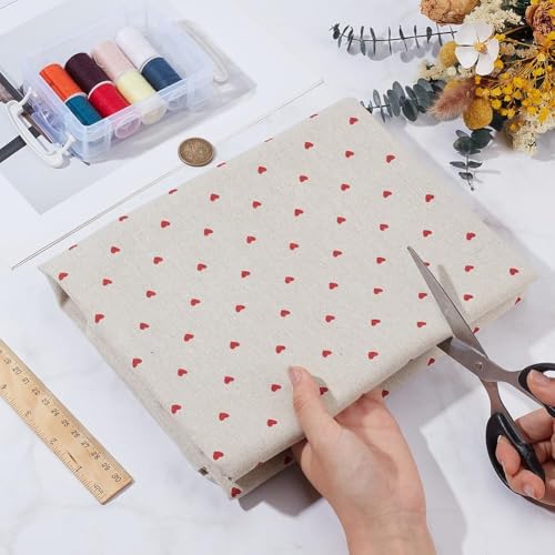 1.09 Yards 37 Inch Red Heart Linen Fabric Washable Mini Love Hearts Flaxen Upholstery Linens Quilting Cloth Fabrics for Sewing Making Clothing Tablecloth Bag Cushion DIY Craft Supply - size: 1580MM, style: Heart