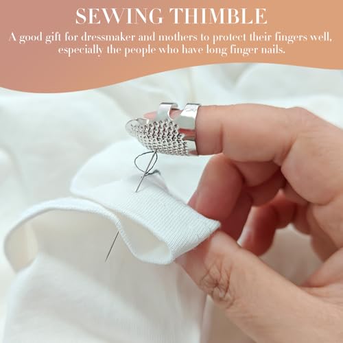 ZESION 4Pcs Sewing Thimbles, Adjustable Metal Thimbles for Hand Sewing Finger Protector, Quilting Craft Accessories for Knitting Needlework DIY Tools, Silver(2 Sizes, S/M) - color: Adjustable Silver