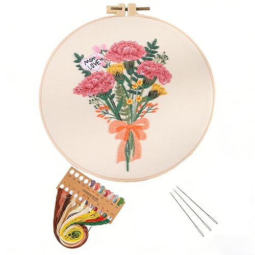 BoAn Carnation Embroidery Kit for Adults, Floral DIY Cross Stitch Starter - color: muqinjie-3