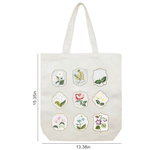 Yangshine Canvas Tote Bag Embroidery Kit with Pattern, Cross Stitch Kits for Beginners, Adults Arts Crafts Needlepoint Kit Include Embroidery Bag, Hoop and Instruction (Beige Bag, Flower #2) - color: Beige Bag, Flower #2