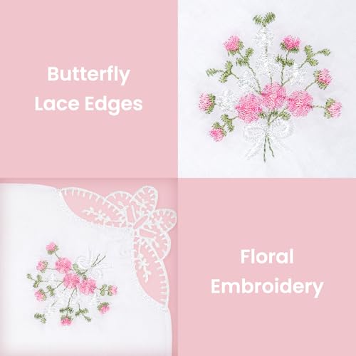 Selected Hanky Women's Cotton Handkerchiefs, Ladies Hankies, Pink Floral - color: Pink Floral