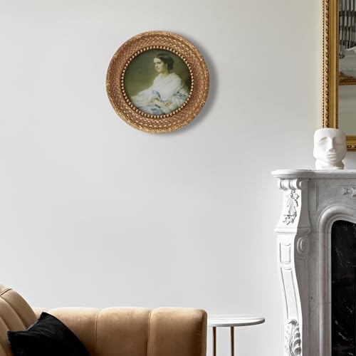 Antique Gold 8x8 Round Picture Frame – Vintage Frame with Glass Front – Art Deco Wall Display - color: 8x8 inch (Round)