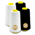 White Black Serger Thread, All-Purpose Thread for Sewing, Polyester, 4 Cones of 3000 Yards Each Spool for Sewing Machine - color: 2 white 2 black