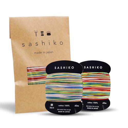 DARUMA Sashiko Thread Card Rolls Set of 2 (43.7 Yards x3) - Sewing & Embroidery, Includes Instruction Manual and Gift Packaging (Thin, 8-Tone Kasuri Yarn) - color: 8-Tone Kasuri Yarn, style: Thin