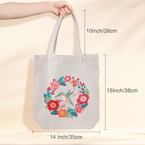 Louise Maelys Hummingbird Embroidery Kit Canvas Tote Bag for Beginners - color: Humming Bird