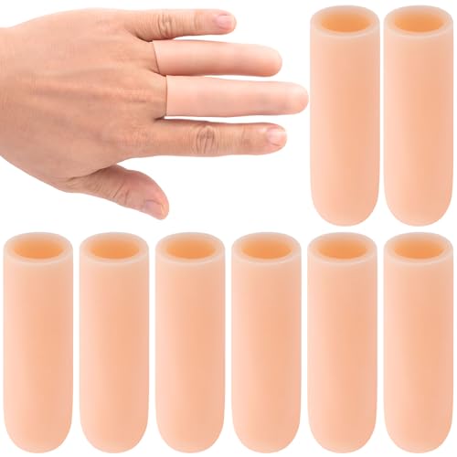 PAGOW 10pcs Gel Finger Support Protector Caps Gloves,Gel Finger Cots/Covers - color: [10pcs Long] Small, Beige