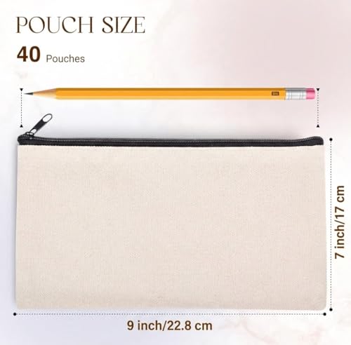 40pcs Blank canvas Zipper Pouch Makeup Bags Bulk, Smooth Zipper Pencil Case - color: Beige, size: 9x7.1
