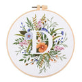 IUHUI Embroidery Kit for Beginners Adults - 26 Floral Letters Easy Patterns, DIY Hand Stitching Embroidery Set with Hoop (Flower and Grass Letter D) - color: Flower and Grass Letter D