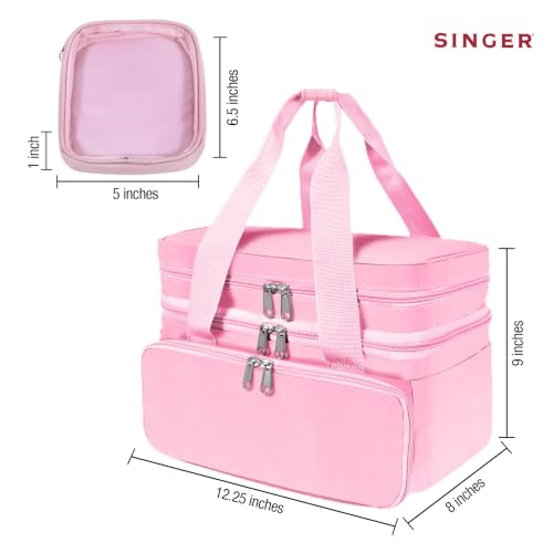 SINGER Portable Sewing Accessories Organizer Bag, 18 Compartments, Pink - color: Pink
