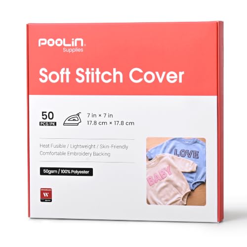 Poolin White Soft Stitch Cover 7" x 7" (50PCS), Heat Fusible Embroidery Backing