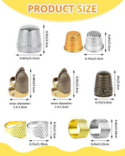 FIVEIZERO Sewing Thimble Kit for Hand Sewing, Metal Finger Protectors for Quilting, Mothers Day Gift, Includes Needle Threader, Embroidery Needles, Seam Ripper, Measuring Tape and Thread Snips - size: Upgraded Version