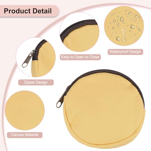 uxcell Mini Canvas Coin Purse Pouch, 3.9" Blank Round Mini Coin Wallet Small Change Purses Portable Organizer Bags with Zipper for Women Men Home DIY, Khaki - color: Khaki