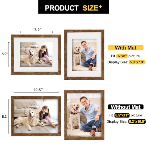 TOFOREVO 8.5x11 Picture Frames with 6x8 Mat Set of 2, Rustic Brown - color: Rustic Wood, size: 8.5x11