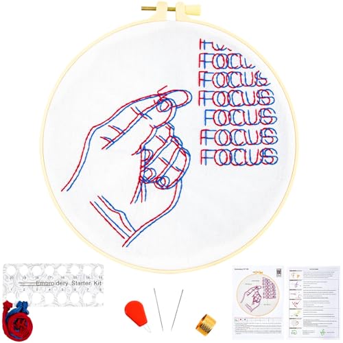 Crafmanoe Easy Hand Embroidery Kits for Beginners Adults, Focus Embroidery Starter Kits, Counted Cross Stitch Kits for Beginners Craft Kits for Adults Women, Embroidery Hoops, Thread & Video Tutorial - color: H2038, size: 8Inch