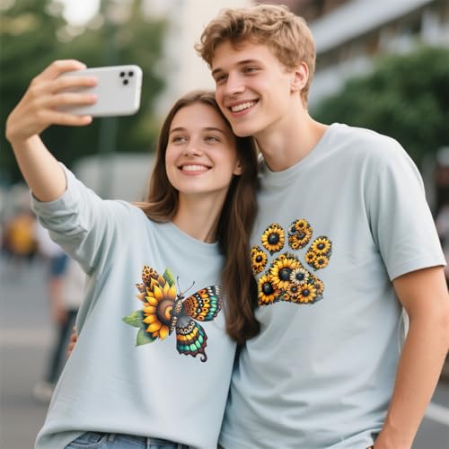 20 PCS Sunflower Heat Transfer Vinyl Stickers - Western Cowgirl/Truck/Butterfly/Cross Design Iron On Patches, Durable PU Vinyl Heat Transfer Decals for T-Shirts, DIY Clothing/Accessories/Bags/Hats