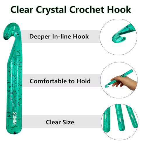 43 Pcs Large Crochet Hooks Set,12mm 15mm 18mm 20mm 25mm Large Crochet Hooks for Chunky Yarn,Plastic Crystal Smooth Big Crochet Needles for Handmade DIY Crochet with Storage Bag - color: Green