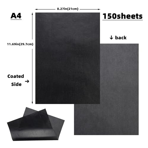 Hukiwow Carbon Paper for Tracing on Wood,Black 8.27”x11.69”（A4）,150 Sheet