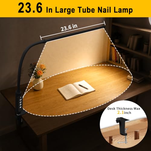 CGBE Nail Light for Desk, 23.6" Nail Desk Lamp with 360° Flexible Gooseneck - color: Black-Clip