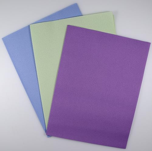KCS 3 pc of 12" x 18" 14CT Counted Cotton Aida Cloth Cross Stitch Fabric (Light Green+Lavender+Light Blue) - color: Light Green+lavender+light Blue