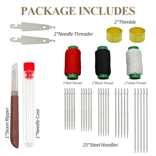 Amzlysdok 37PCS Big Eye Steel Sewing Needles Kit,Stainless Steel Sewing Needle for Hand Sewing,Big Eye Steel Needle Set with Thread Ripper for DIY Crafts - size: 37 PCS
