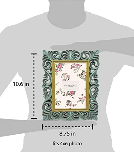 Laura Ashley 4x6 Light Blue w/Gold Resin Scroll Design Picture Frame - color: Light Blue with Gold, size: 4x6