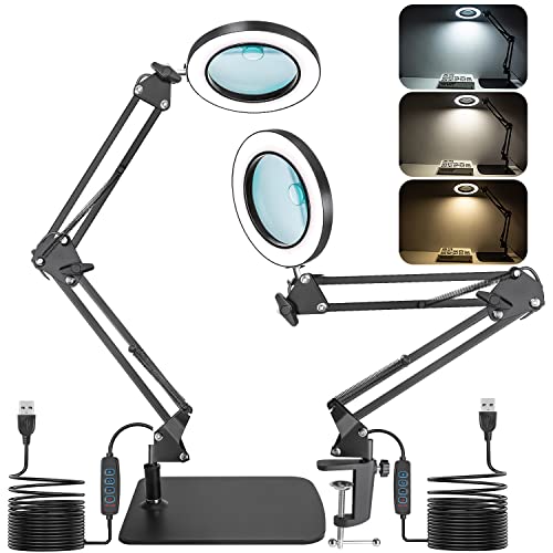 Magnifying Glass with Light and Base Clamp,Glass Lens Magnifier