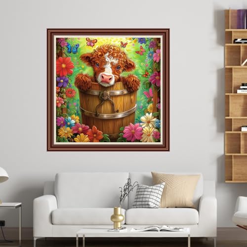 Dimensean Counted Cross Stitch Kit for Beginners, 11CT Unprinted Cross-Stitch Kit Easy Patterns Needlepoint Kit Cross Stitching Embroidery Kit Supplies-Colorful Flowers Cows 18x18 inch - color: Patterns18