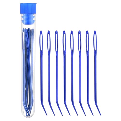 uxcell 8 Pcs Yarn Needle Kit, 2.76 Inch Tapestry Needles Bent High Carbon Iron Large Eye Sewing Darning Needles Hand Sewing Needles with Storage for Hand Sewing Art Crafts, Blue - color: Blue