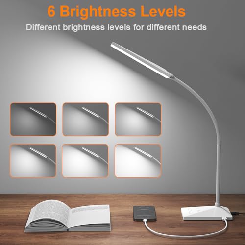 Vansuny Eye-Caring LED Desk Lamp, Reading Light with USB Charging Port - color: White USB Charger