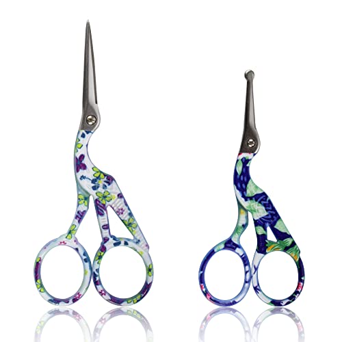 Stork Bird Rounded Safety Tip Embroidery Craft Stainless Steel Crane Scissors - Assortment D - 2 Pairs - color: Assortment D, size: 2 Pairs