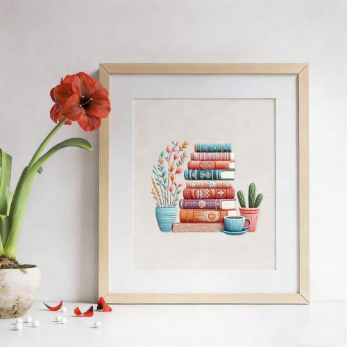 Embroidery Kit for Adults, Pre-Stamped Pattern Embroidery Kit for Beginners, Needlepoint Starter Kit with Hoop Thread Needle Instruction, 7.9'' Hoop (Book Lover 3 Packs) - style: Book Lover 3 Packs